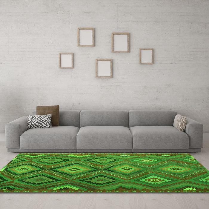 Machine Washable Southwestern Green Country Area Rugs in a Living Room,, wshtr1322grn