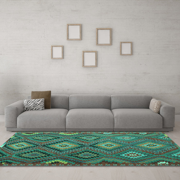 Machine Washable Southwestern Turquoise Country Area Rugs in a Living Room,, wshtr1322turq