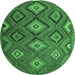 Round Southwestern Emerald Green Country Rug, tr1322emgrn