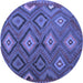 Round Machine Washable Southwestern Blue Country Rug, wshtr1322blu