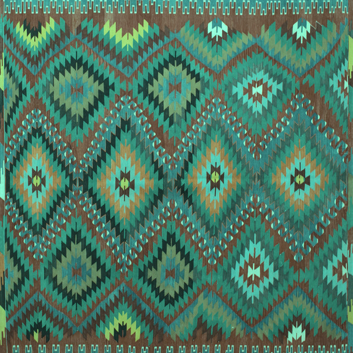 Square Southwestern Turquoise Country Rug, tr1322turq