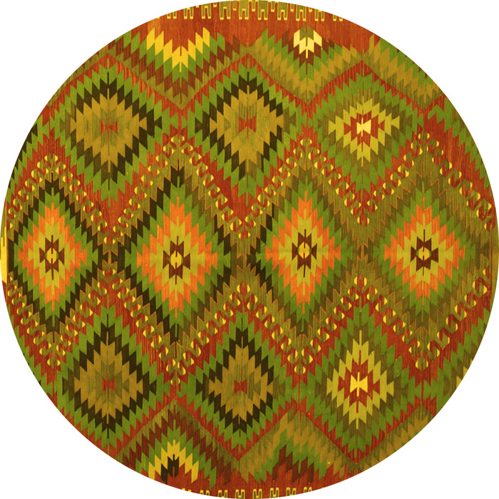 Round Southwestern Yellow Country Rug, tr1322yw