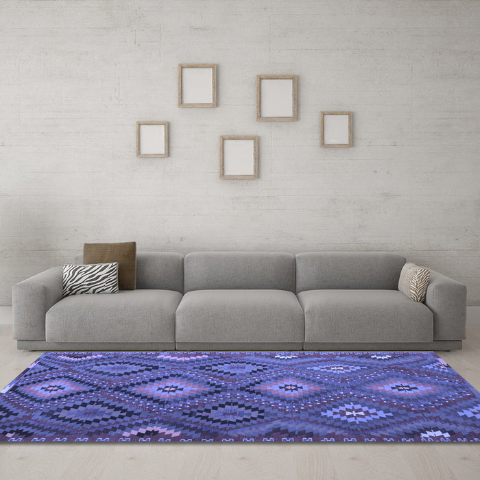 Machine Washable Southwestern Blue Country Rug in a Living Room, wshtr1322blu