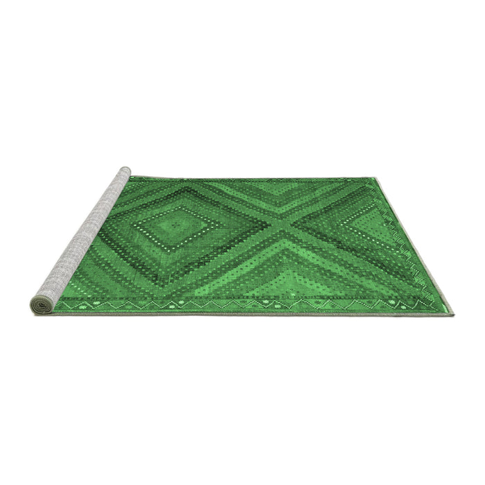Sideview of Machine Washable Southwestern Emerald Green Country Area Rugs, wshtr1323emgrn