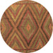 Round Machine Washable Southwestern Brown Country Rug, wshtr1323brn