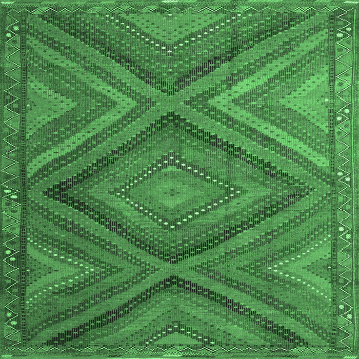 Square Machine Washable Southwestern Emerald Green Country Area Rugs, wshtr1323emgrn