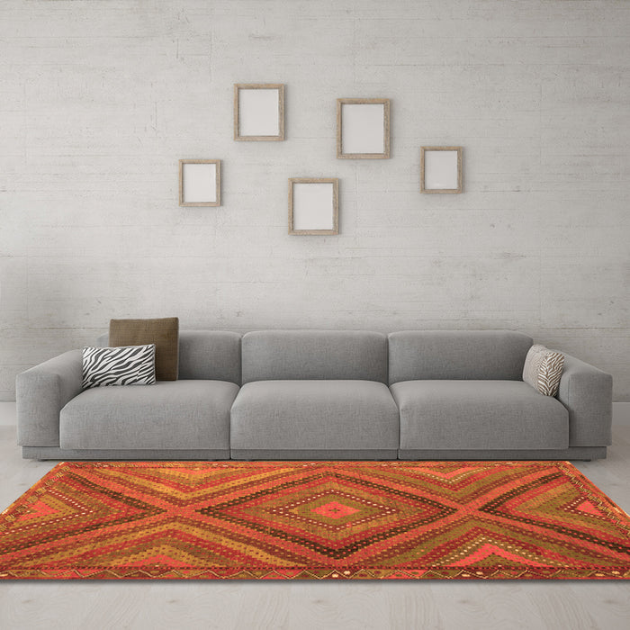Machine Washable Southwestern Orange Country Area Rugs in a Living Room, wshtr1323org