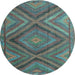 Round Machine Washable Southwestern Light Blue Country Rug, wshtr1323lblu