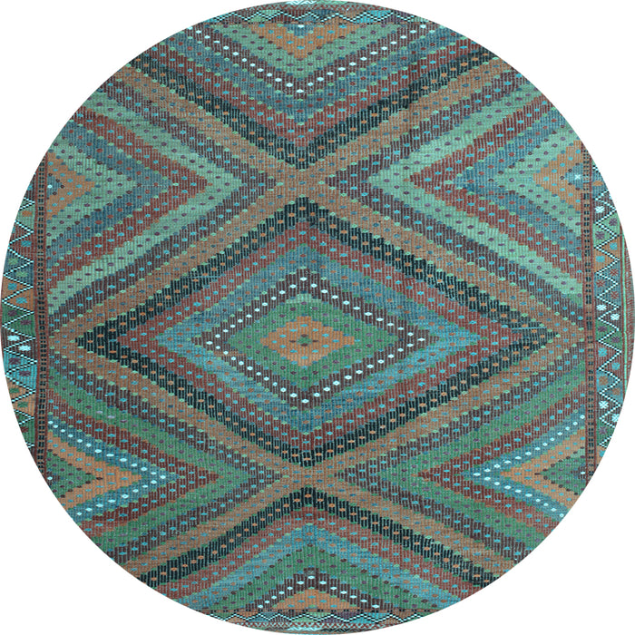 Round Southwestern Light Blue Country Rug, tr1323lblu
