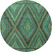 Round Machine Washable Southwestern Turquoise Country Area Rugs, wshtr1323turq