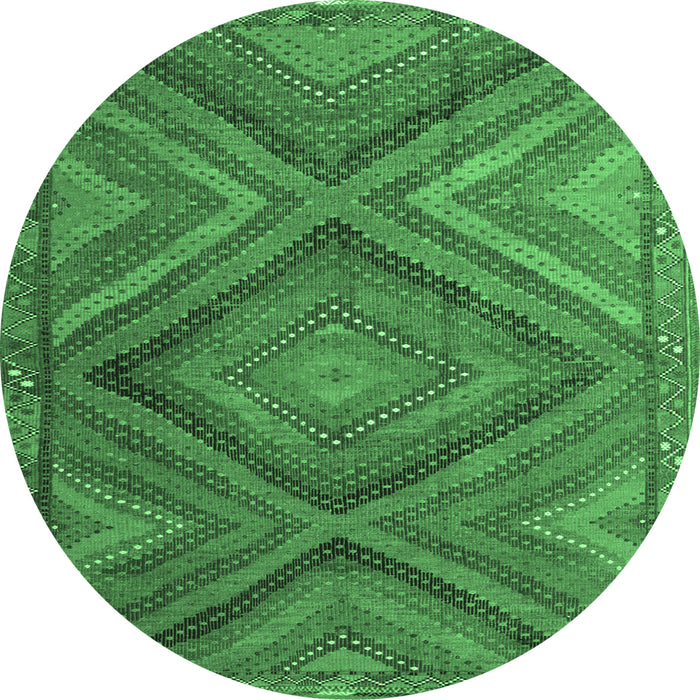 Round Machine Washable Southwestern Emerald Green Country Area Rugs, wshtr1323emgrn