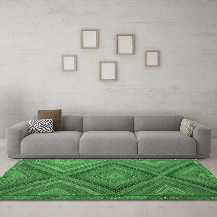 Machine Washable Southwestern Emerald Green Country Area Rugs in a Living Room,, wshtr1323emgrn