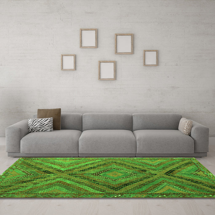 Machine Washable Southwestern Green Country Area Rugs in a Living Room,, wshtr1323grn