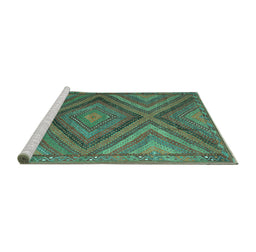 Sideview of Machine Washable Southwestern Turquoise Country Area Rugs, wshtr1323turq