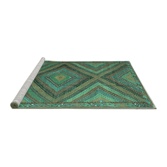 Sideview of Machine Washable Southwestern Turquoise Country Area Rugs, wshtr1323turq