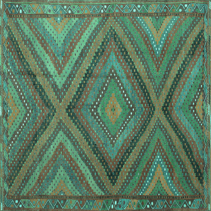 Square Machine Washable Southwestern Turquoise Country Area Rugs, wshtr1323turq