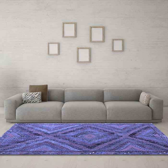 Machine Washable Southwestern Blue Country Rug in a Living Room, wshtr1323blu
