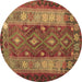 Round Machine Washable Southwestern Brown Country Rug, wshtr1324brn