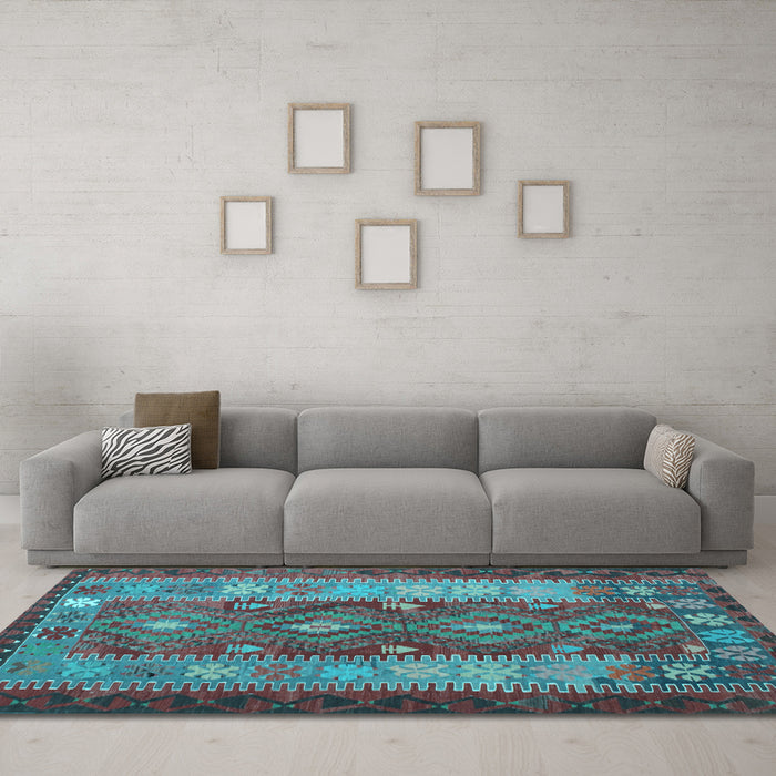 Machine Washable Southwestern Light Blue Country Rug in a Living Room, wshtr1324lblu