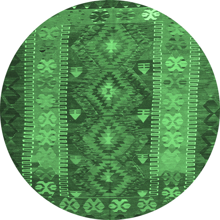 Round Southwestern Emerald Green Country Rug, tr1324emgrn