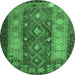 Round Southwestern Emerald Green Country Rug, tr1324emgrn