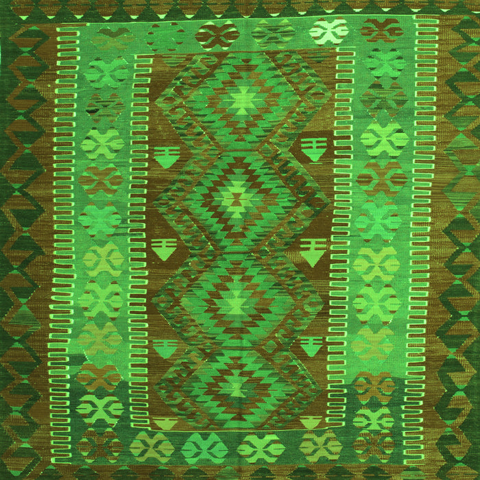 Round Machine Washable Southwestern Green Country Area Rugs, wshtr1324grn