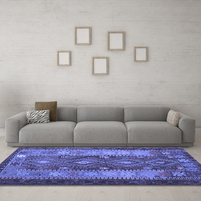 Machine Washable Southwestern Blue Country Rug in a Living Room, wshtr1324blu