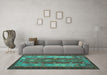 Machine Washable Southwestern Turquoise Country Area Rugs in a Living Room,, wshtr1324turq