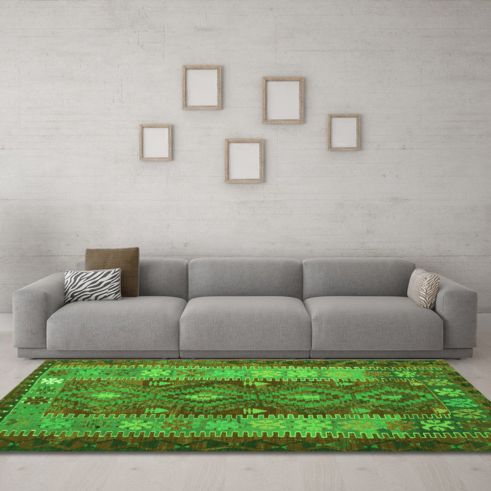 Machine Washable Southwestern Green Country Area Rugs in a Living Room,, wshtr1324grn