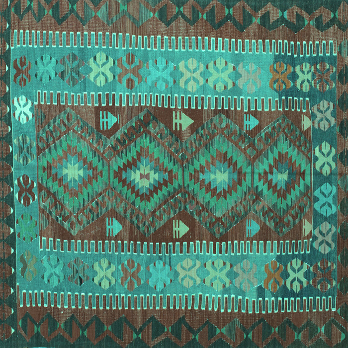 Square Southwestern Turquoise Country Rug, tr1324turq