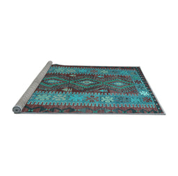 Sideview of Machine Washable Southwestern Light Blue Country Rug, wshtr1324lblu