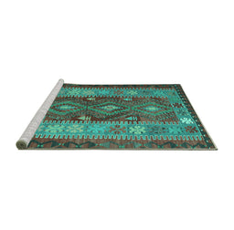 Sideview of Machine Washable Southwestern Turquoise Country Area Rugs, wshtr1324turq