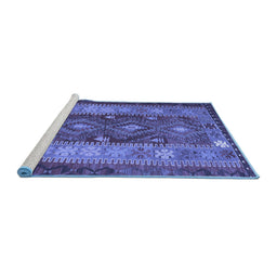 Sideview of Machine Washable Southwestern Blue Country Rug, wshtr1324blu
