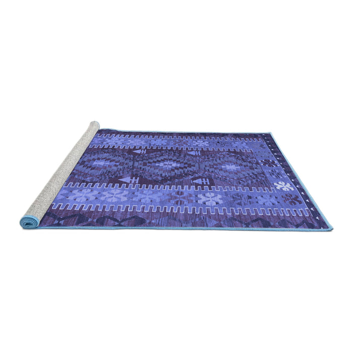 Sideview of Machine Washable Southwestern Blue Country Rug, wshtr1324blu