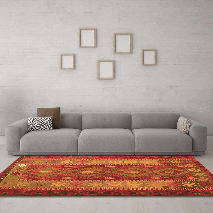 Machine Washable Southwestern Orange Country Area Rugs in a Living Room, wshtr1324org