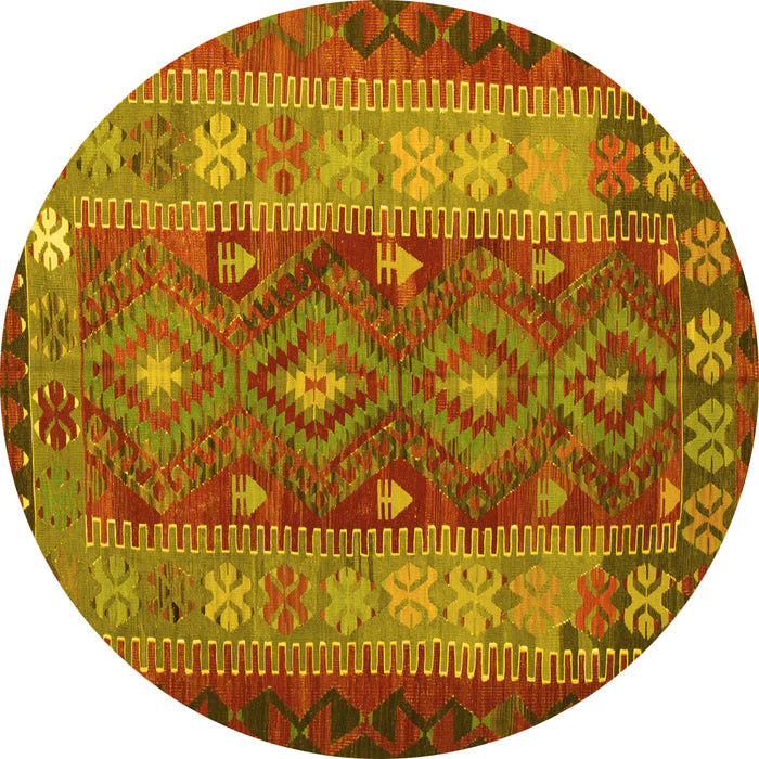 Round Machine Washable Southwestern Yellow Country Rug, wshtr1324yw