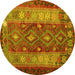 Round Machine Washable Southwestern Yellow Country Rug, wshtr1324yw