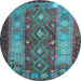 Round Machine Washable Southwestern Light Blue Country Rug, wshtr1324lblu