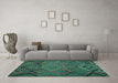 Machine Washable Southwestern Turquoise Country Area Rugs in a Living Room,, wshtr1325turq