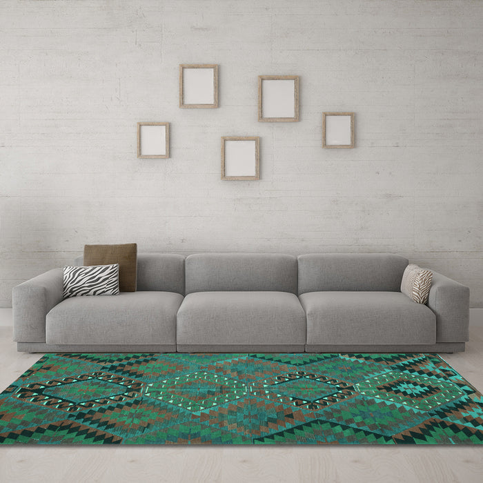 Machine Washable Southwestern Turquoise Country Area Rugs in a Living Room,, wshtr1325turq