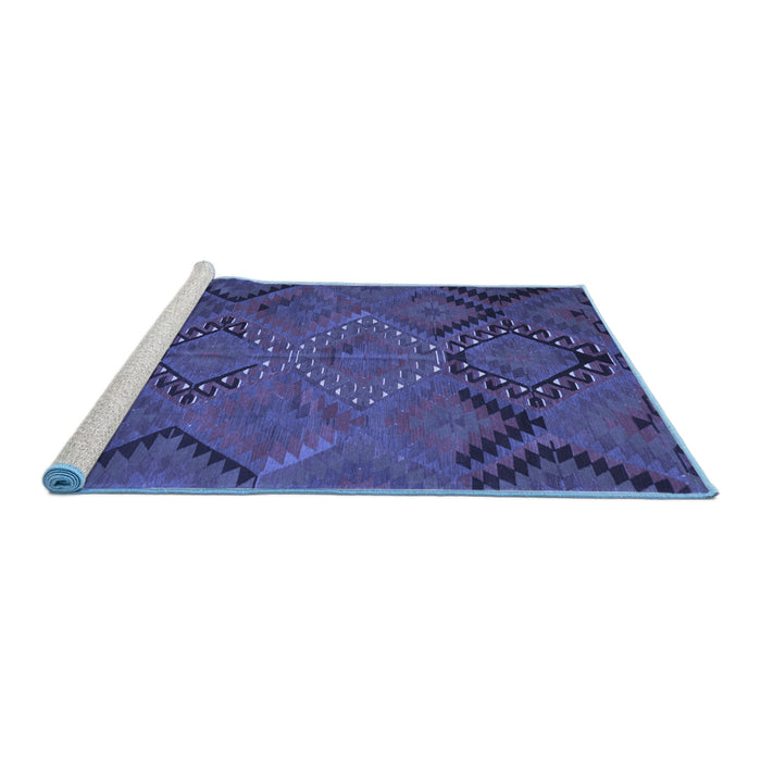 Sideview of Machine Washable Southwestern Blue Country Rug, wshtr1325blu