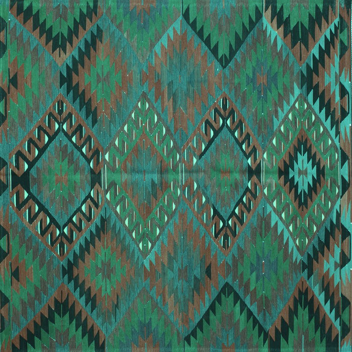 Square Machine Washable Southwestern Turquoise Country Area Rugs, wshtr1325turq