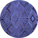 Round Machine Washable Southwestern Blue Country Rug, wshtr1325blu