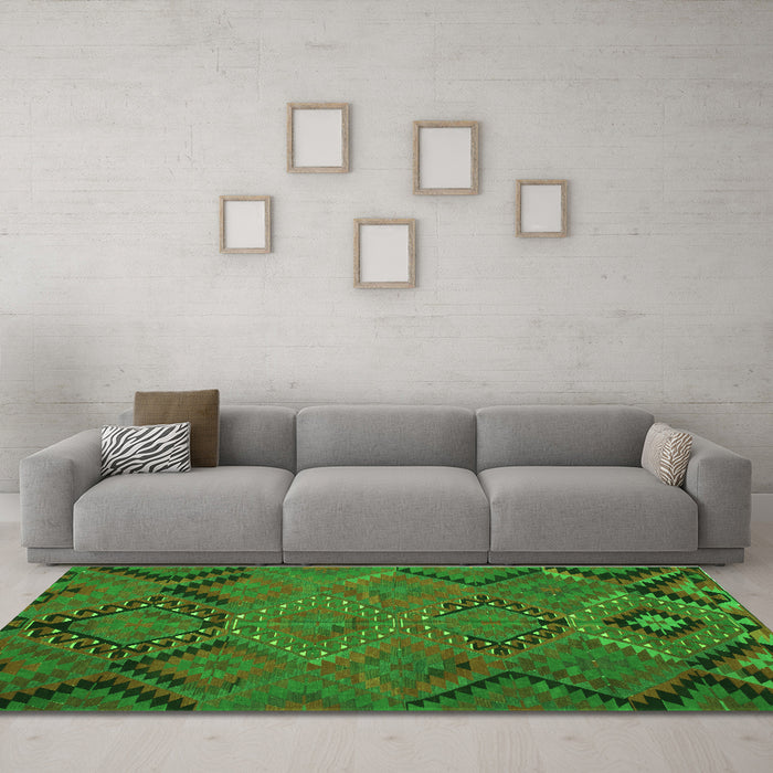 Machine Washable Southwestern Green Country Area Rugs in a Living Room,, wshtr1325grn