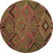 Round Machine Washable Southwestern Brown Country Rug, wshtr1325brn