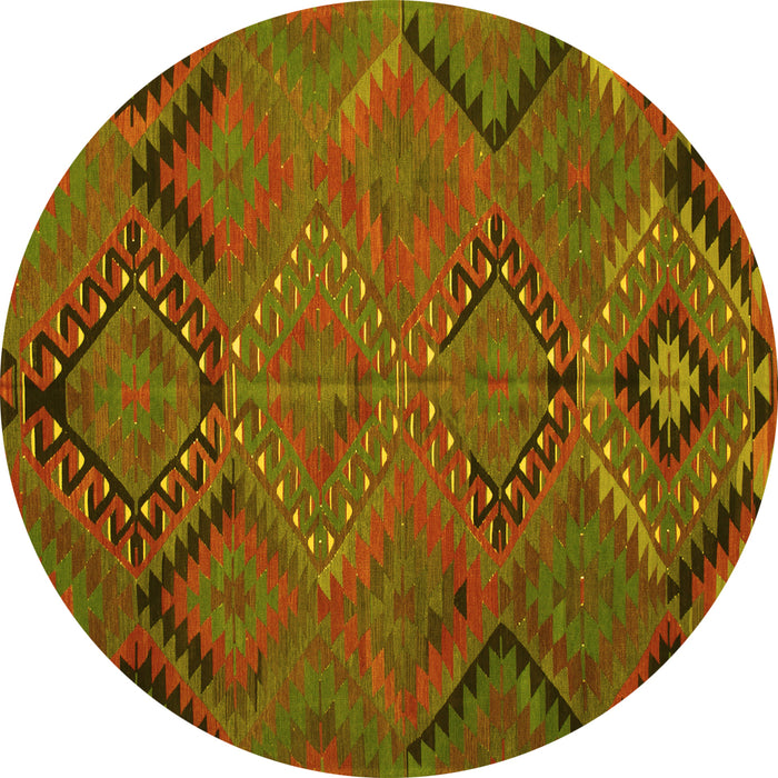 Round Machine Washable Southwestern Yellow Country Rug, wshtr1325yw