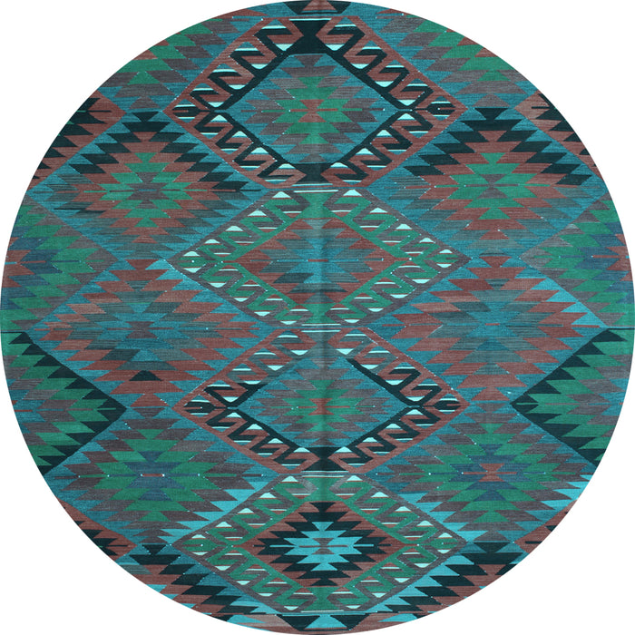 Round Southwestern Light Blue Country Rug, tr1325lblu