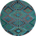 Round Southwestern Light Blue Country Rug, tr1325lblu