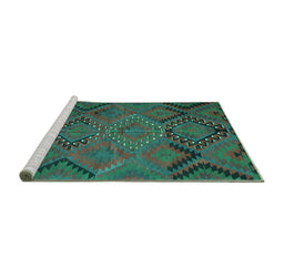 Sideview of Machine Washable Southwestern Turquoise Country Area Rugs, wshtr1325turq