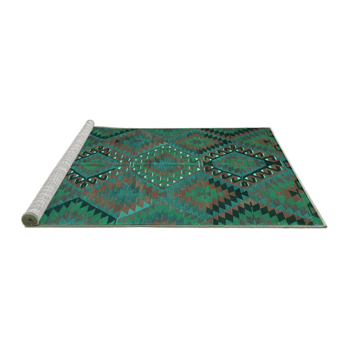 Sideview of Machine Washable Southwestern Turquoise Country Area Rugs, wshtr1325turq